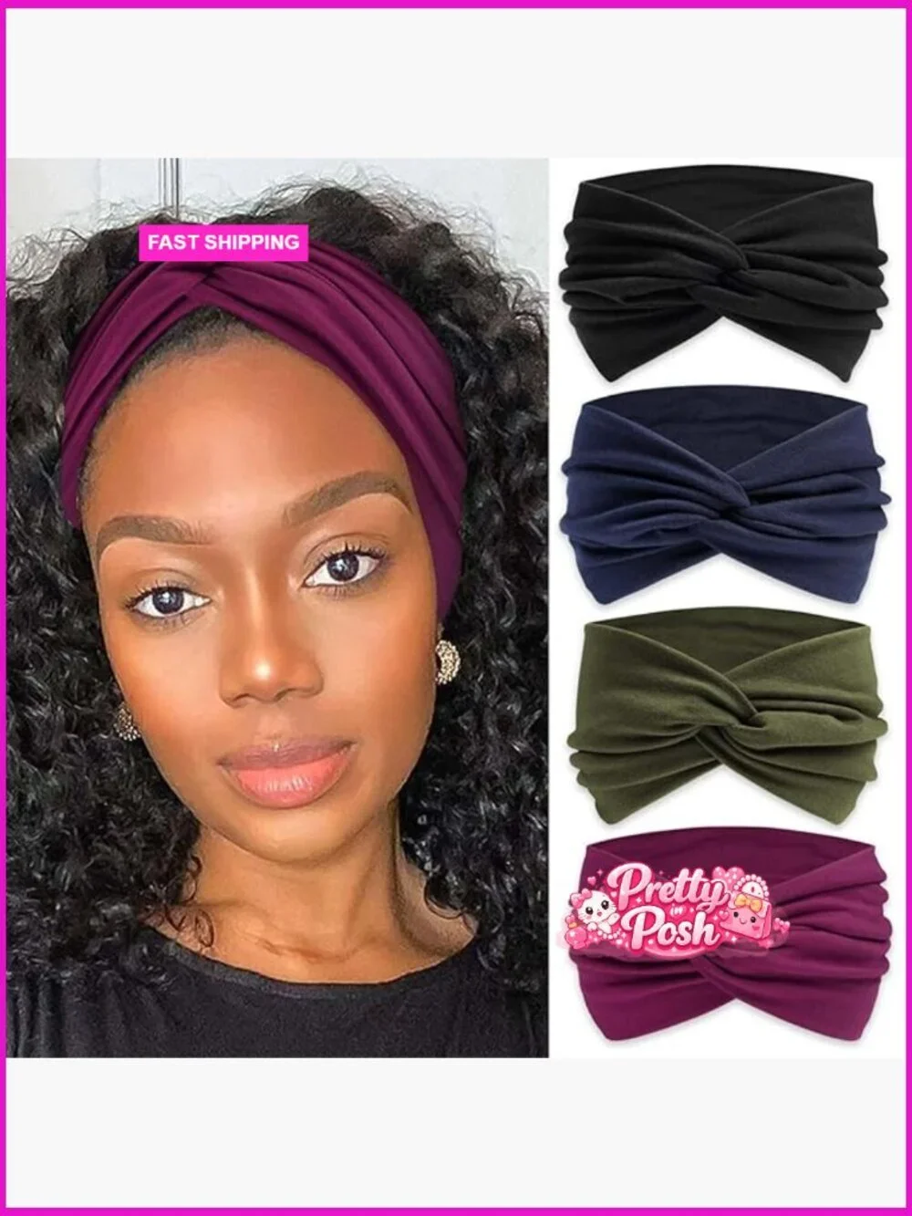 Cotton Wide Boho Headbands Knotted Turban Hair Wraps Set of 4